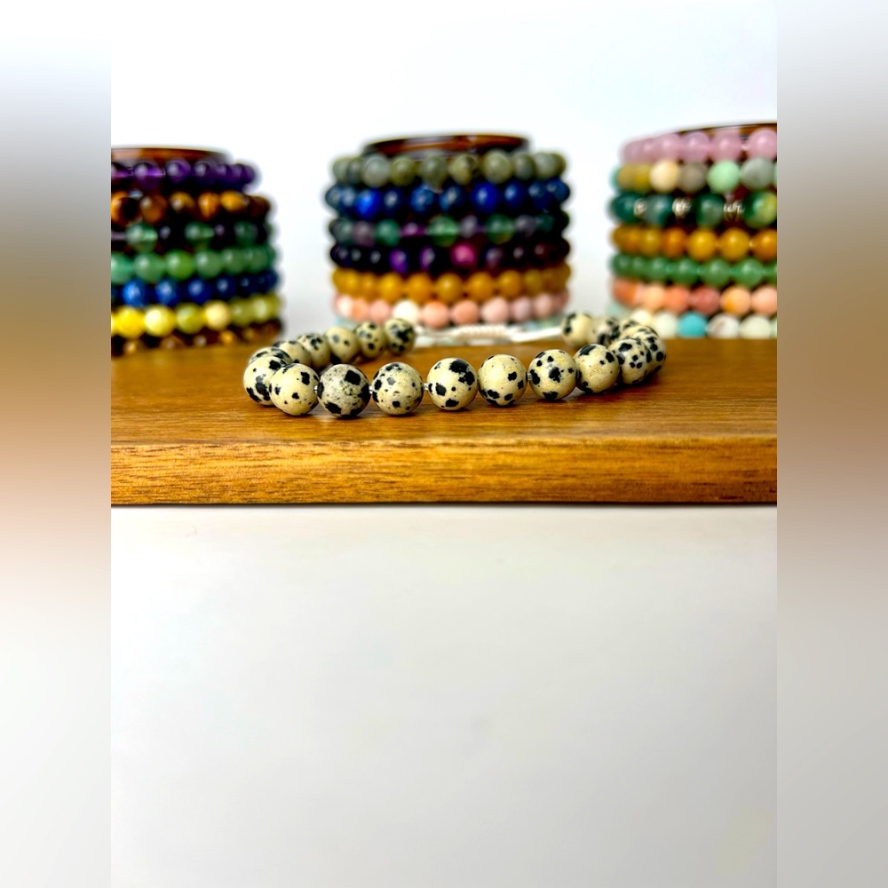 ✨HOST PICK✨ Handmade Dalmatian Jasper gemstone bracelet and it is adjustable.
